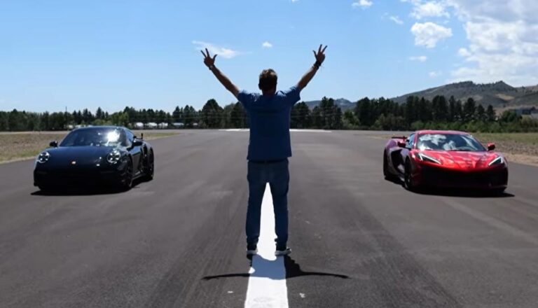 Corvette C8 Z06 face à une Porsche 911 Turbo S lors d’une course d’accélération au Colorado