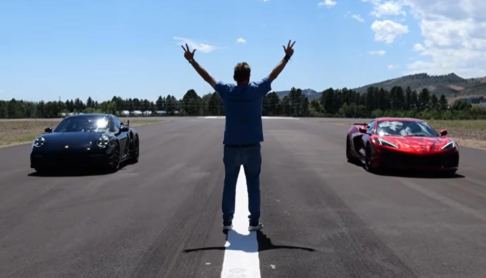 Corvette C8 Z06 face à une Porsche 911 Turbo S lors d’une course d’accélération au Colorado